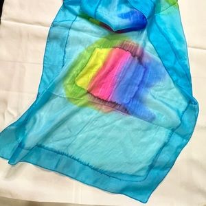 Beautiful Vintage Artsy Multicolor Long Silk Scarf from India